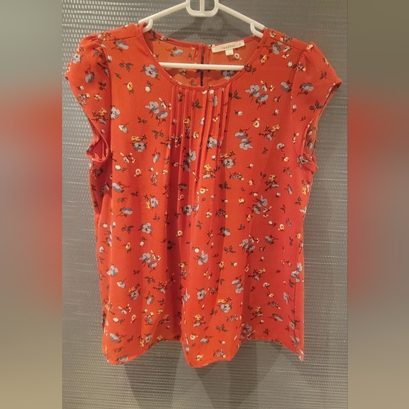Coral red Fun2fun floral top - Picture 1 of 6